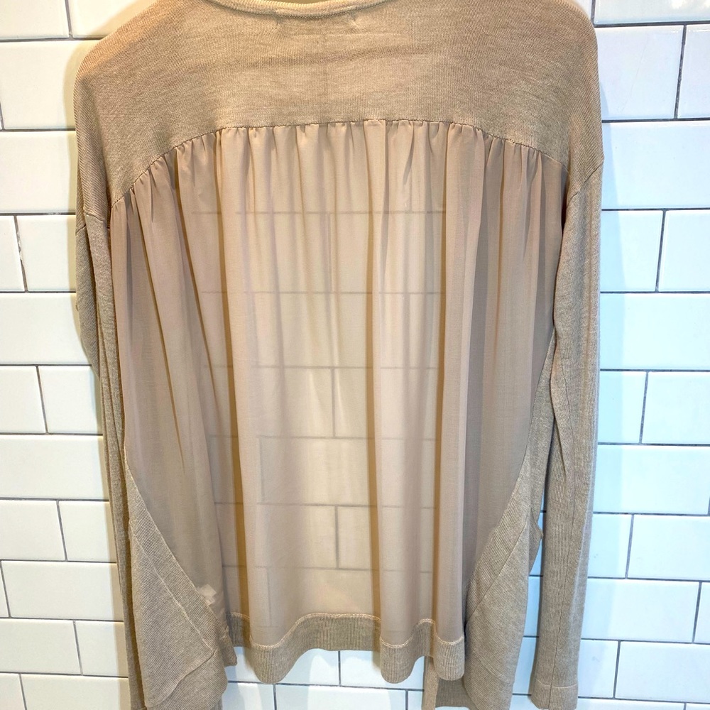 Sheer Back Cardigan with Pockets - Picture 2 of 3